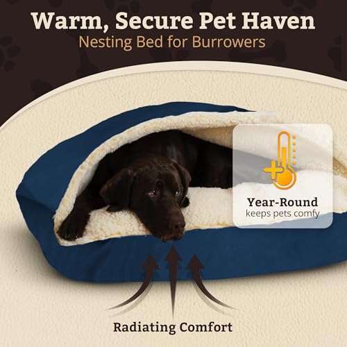Image of Snoozer Rectangle Cozy Cave Dog Bed, Hooded Dog Bed, Sapphire (L)