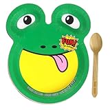 Daily Gemz Zoo Pal Plates, 15 Count Bundle with Disposable Animal Paper Plates - Cute Decoration for Dinner, Snacks, Parties, and Crafts with Eco Friendly Biodegradable Wooden Spoon