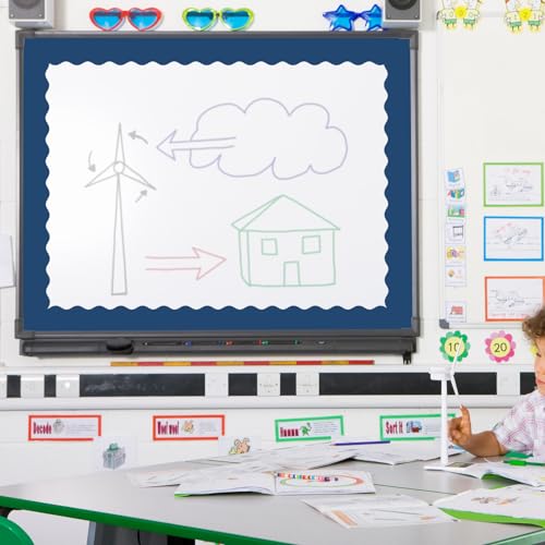 Image of Whaline 65.6 Ft Blue Bulletin Board Borders 4 Rolls Blue Series Die-Cut Board Trim for Summer Back to School Classroom Office Chalkboard