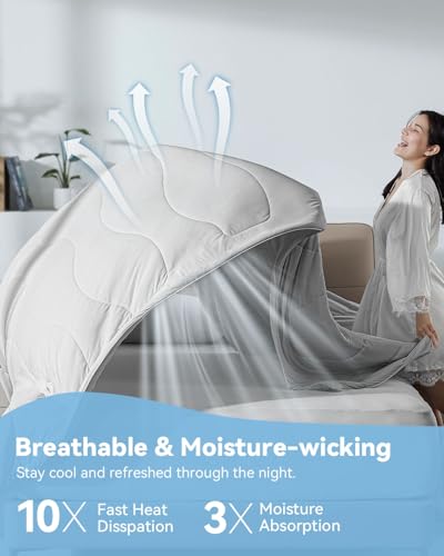 Bedtter® Luxe Cooling Comforter Twin/Twin XL, Cooling Blanket for Hot Sleepers, Q-Max>0.46 Sorona and Tencel Filling, Double-Sided Cold Breathable Lightweight Blanket, 68"x90", Gray