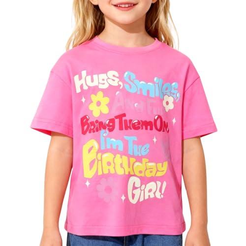 Image of WELAKEN Girls Soft T-Shirt with Curved Hem, Breathable Stretchy Rayon Crewneck Short Sleeve Tees, Kids Everyday Basic Top