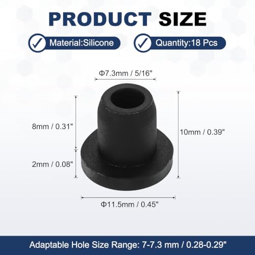 Image of MECCANIXITY 18pcs T-Shaped Silicone Plugs 7.3mm 5 /16 Inch Dia, Black
