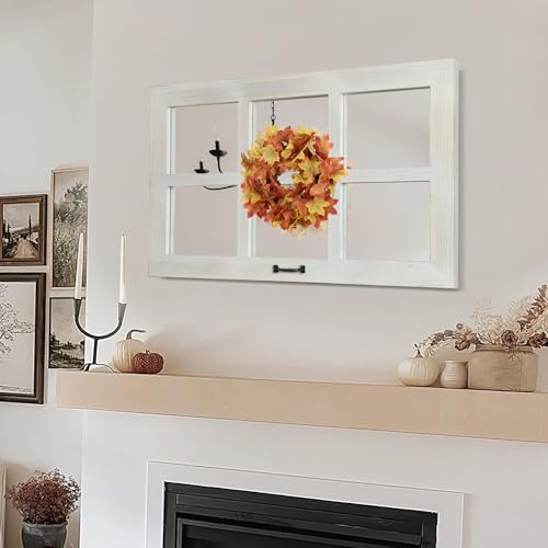 Image of LOSOUR 24x40 Mirrors for Wall Decor, Farmhouse Distressed Wood Windowpane Mirror, Rustic Home Decor Accents, Wall Decor for Bedroom Living Room Dining Room, Kitchen, Mantle (1, White, 40 inch L x 24 inch W)