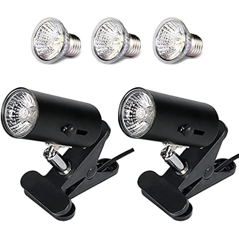 WUHOSTAM 2-Pack Adjustable Reptile Clamp Heat Lamp Fixture Holder with 3-Pack 50W Sun Basking Spot Lamp Suitable for Aquarium, Reptiles,Lizard, Turtle, Snake Cover