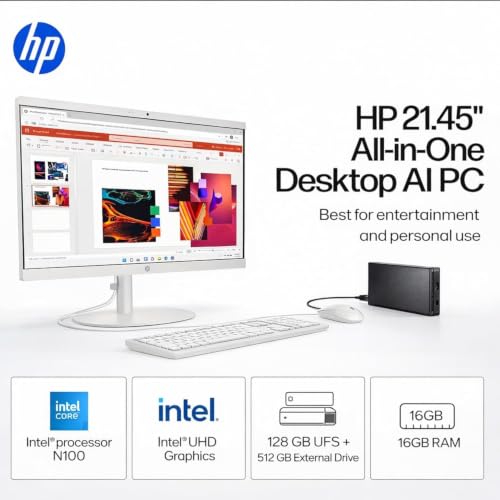 Image of HP 22 inch FHD All-in-One Desktop Computer • 8GB DDR5 RAM • 512GB External and 128GB UFS Storage | The New Version for Everyday Efficency • 13th Gen Intel Quad-Core • Office 365 for the Web