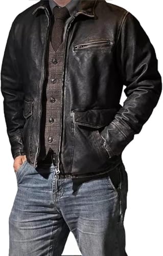 Mens Leather Jacket Black | Real Leather Biker Jacket With Distressed Exterior | Motorcycle Clothing in Vintage Styling
