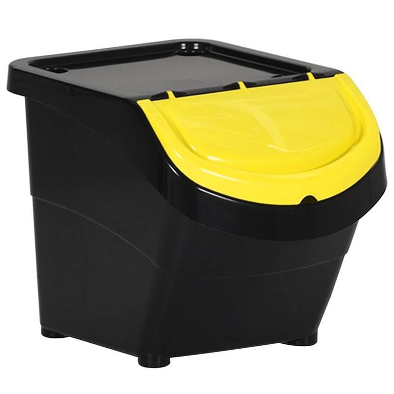 Eleganz Cubo de basura apilable, 3 unidades, color negro, polipropileno, 78 litros, para cocina, garaje y oficina, ahorra espacio y es duradero con tapa hermética