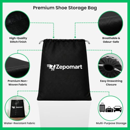 Image of Shoe Bag for Travel & Storage 16 x 12 Inch with Free Shoe Cover, Dustproof & Water-Resistant Non Woven Shoe Organizer for Men & Women, Footwear Bag for Luggage, Home (Black, Pack of 6)
