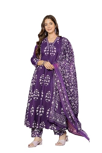 PARTHVI Women's Pure Cotton Block Printed Ethnic Wear Kurta & Pal...