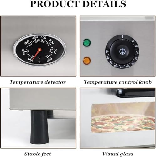 Commercial Gas Pizza Oven, Adjustable Temperature 0-750°F, Outdoor Stainless Steel Single Deck Toaster