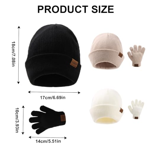Warm Knit Hat and Matching Gloves Set for Children Aged 6 Months to 3 Years Unisex Pullover Hat Mitts Winter Accessory White3