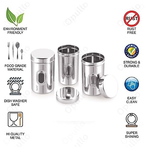Image of Opullo Mother's Choice See Through Containers | Small Steel Containers | Steel Container with Lid | Stainless Steel Slim Container | Ubha Dabba | Steel Airtight Container | 500 GMS | Pack of 3