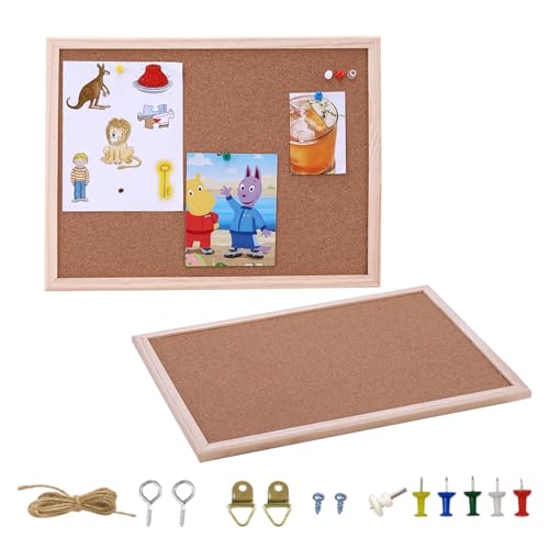 Tablón de anuncios de corcho 20 x 30 cm, con marco de madera, tablero de corcho, tablero de corcho, material de fijación y lápices de presión incluidos, pared de corcho para cocina, oficina, escuela