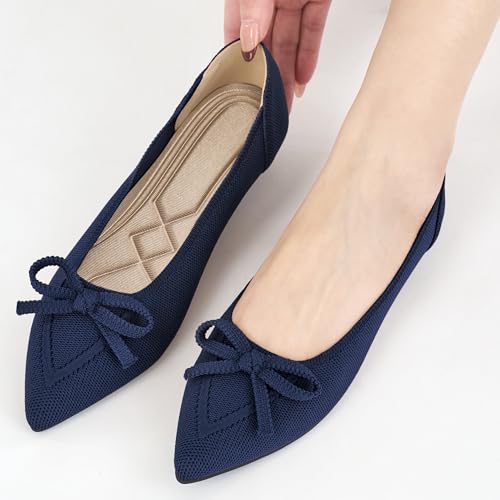 Image of Ablanczoom Ballet Flats Shoes for Women: Dressy Pointed Toe Bow Knit Flats Comfortable Slip On Work Business Casual Shoes