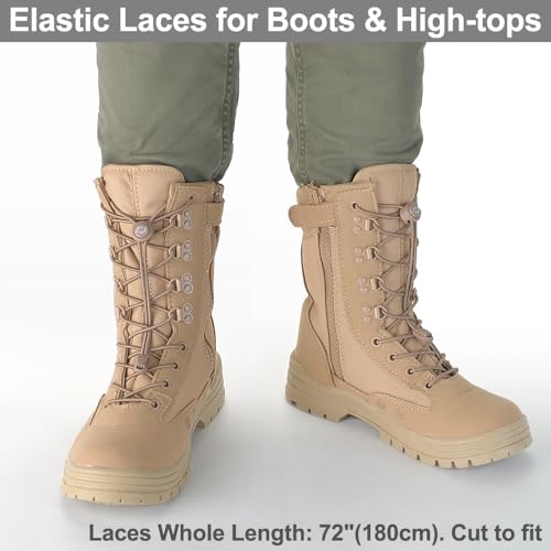 image for RJ-Sport Extra Long No Tie Shoelaces - Elastic Tieless Round Boot Lace