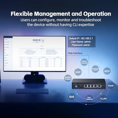 Image of 6 Port 2.5G PoE Managed Switch, 10G SFP+ Slot, IEEE802.3af /at 100W, Support Trunk /LACP /VLAN /QOS /Extender /Watchdog, Metal Multi-Gigabit Desktop /Wallmount Network Switch