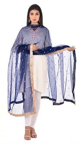 Image of YOUTHQUAKE Women's Net Embroidered Full Size Dupatta With 4 Side Golden Lace