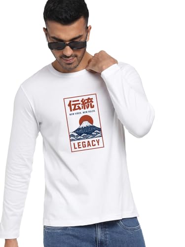 Image of Bewakoof Men's 100% Cotton Graphic Print Regular Fit Full Sleeve Round Neck T-Shirt | Tshirt for Men Cotton| Casual Wear | Street Wear