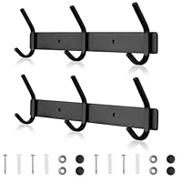 Qiannhee Heavy Duty Coat Rack Wall Mounted 30CM up to 30KG Rustproof Stainless Steel Coat Hooks Clothes Rack Screw in Wall 3 Black Hooks for Wardrobe Door Kitchen Bathroom Hallway Living Room, 2 Pack