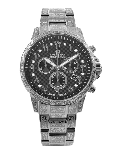 LOUIS XVI Palais Royale - Ø 43 mm - Montre pour homme - Étanche - Avec verre saphir - Or argenté - Cadran chiffres arabes - Mouvement à quartz suisse, argenté, Bracelet