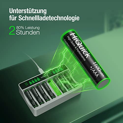 HiQuick Micro AAA Akku, NI-MH 1100mAh wiederaufladbar Batterien, geringe Selbstentladung 1.2V Akku, 8 x Micro AAA 4