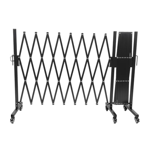Metal Expandable Barricade Folding Security Gate Safety Barrier Expanding Safety Barrier Mobile Barrier Gate Traffic Fence with Wheels Easily Assembled 212.6X17.7X40 in (Black)