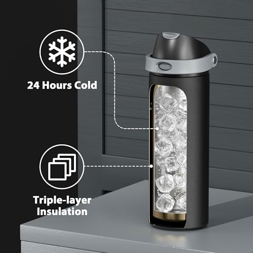24 oz Insulated Water Bottle for Sports: Meoky Stainless Steel Water Bottle with 2-in-1 Straw and Spout Lid - Leak Proof, Cold for 24 Hours, Fits in Car Cup Holder, BPA-Free for Travel Gym, Night - Image 6