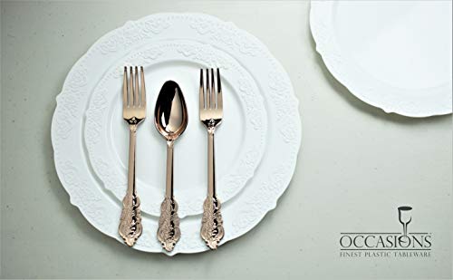 " Occasions " 240 Plates Pack,(120 Guests) Vintage Wedding Party Disposable Plastic Plates Set -120 X 10.25'' Dinner + 120 X 7.5'' Salad/Dessert Plate (Portofino Plain White) #TOP2