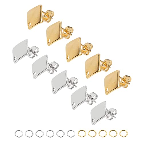 UNICRAFTALE Rhombus Stud Earring 40 Sets Hypoallergenic Earring Post with Loop 0.8mm Pin Stainless Steel Stud Earring with Ear Nuts Ear Studs for DIY Earrings Jewelry Making