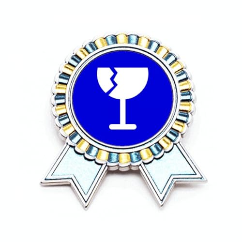 Broche carrée bleue fragile en métal taille M avec un symbole d'avertissement original