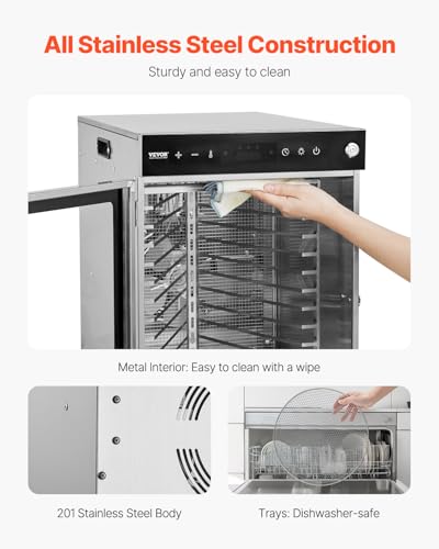 VEVOR Dörrgerät Dörrautomat 12 Edelstahlschalen, elektrischer 800 W Futtertrockner mit einstellbarer Temperatur, Gefriertrockner für Trockenfleisch Fleisch Obst Gemüse Kräuter Hundeleckerlis – Bild 7