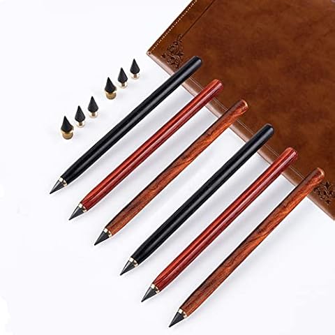 SIYZHOP 6 PCS Inkless Everlasting sandalwood Pencil,Everlasting Pencil with 6pcs Replacement Nibs, Infinite Pencil, Unlimited Writing Pencil,Eternal for School Office Art (6 Pack) Cover