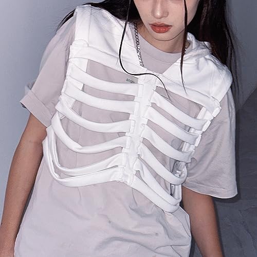 Skeleton Hoodie Vest for Women Men Sleeveless Hooded Waistcoat Crop Top Goth Grunge Punk Y2K Hollow Out Tank Tops4