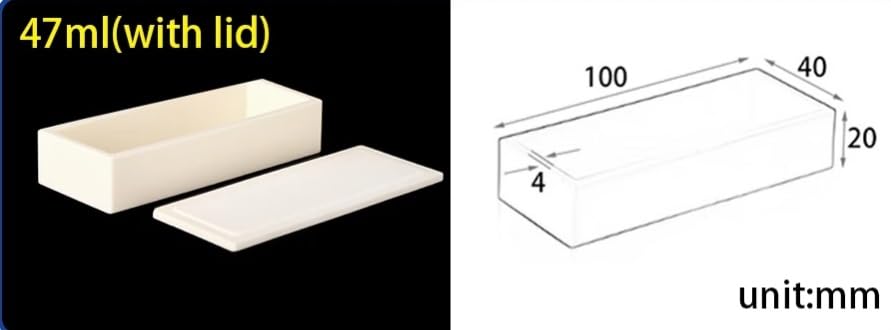 Crogiolo quadrato in allumina al 99% con crogiolo da laboratorio durevole con coperchio, 1 pcs(47ml(100x40x20mm))