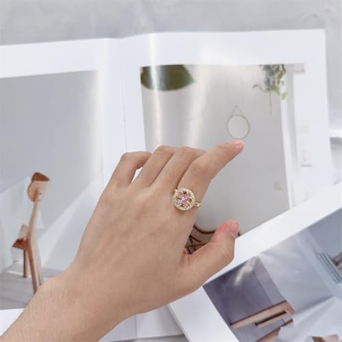 Rotating Flower Gold-Tone Statement Ring for Women Four Leaf Clover Fidget Spinner Anxiety Rings Crystal Open Adjustable Heart Floral Wedding Band Stress Relief St Patricks Day Good Luck Jewelry3