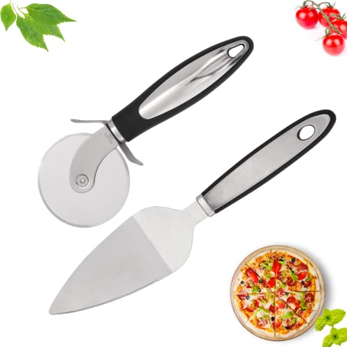 Classic Pizza Wheel, Pizza Cutter Wheel Pizza Server Set, Stainless Steel Pizza Slicer and Pizza Server Set with Non-Slip Handle Sharp Pizza Wheel Ideal For Pizza, Cake, Pies and Dough Cookies