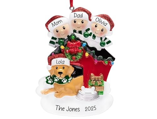 UniqXmas Personalized Family of 3 with Dog Christmas Ornament 2025