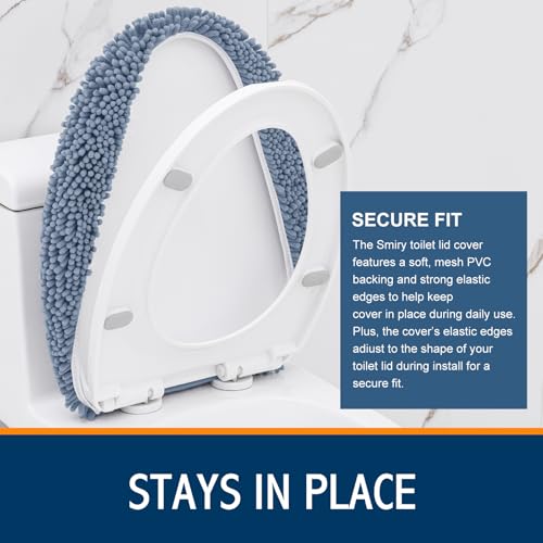Image of Smiry Soft Chenille Bathroom Toilet Lid Cover, Machine Washable Covers, 17.5x15, Fits Most Round, Elongated and Oblong Lids, Accessories Decor, Grayish Blue