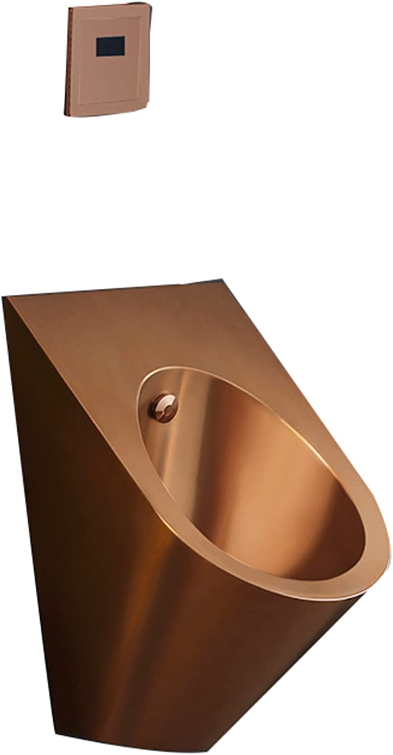 GTHTUHFD Wall-Mounted Urinals For Men, Automatic Induction Urinals, Small Commercial Vertical Drainage Public Toilets,Rose Gold-Urinal + Sensor,Rose Gold-urinal + sensor
