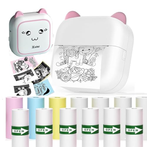 Image of Zeitel Thermal Mini Printer for Students, for Home Use Bluetooth Portable Printer for Mobile Android and iOS, Mini Sticker Printers Machine for Question Bank, Flashcard, Journal, Photos, Notes, Label