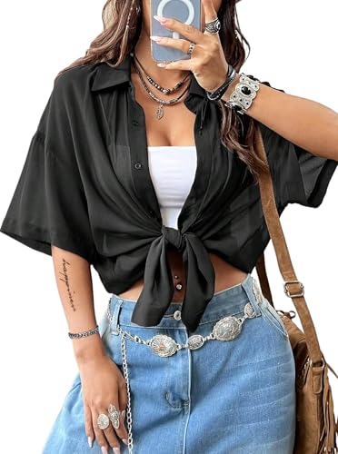 Avanova Women See Through Mesh Button Down Top Half Sleeve Collared Shirt Blouse4