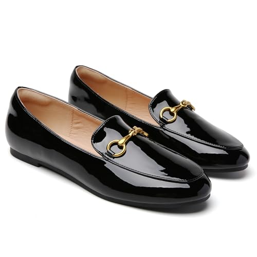 Image of Minorsu Buckle Loafers for Women Slip On Round Toe Dress Flats Business Casual Work Driving Shoes