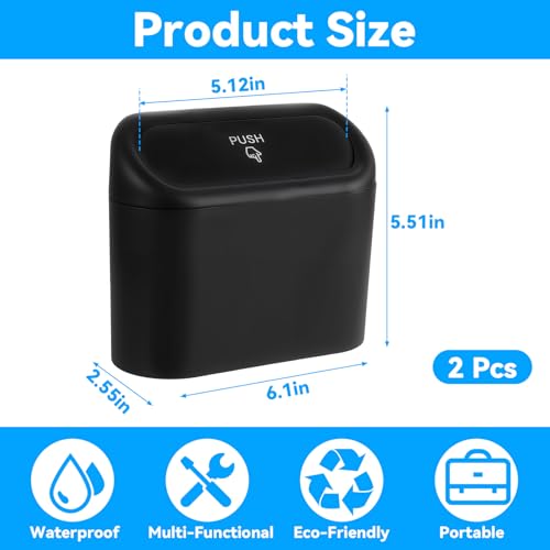 Image of 2 Packs Car Trash Can Bin with Lid,Including 4 Rolls Trash Bags and 2 Hooks,Mini Garbage Bin 2 Packs Universal Leakproof Automotive Garbage Cans for Auto Office Bedroom Home