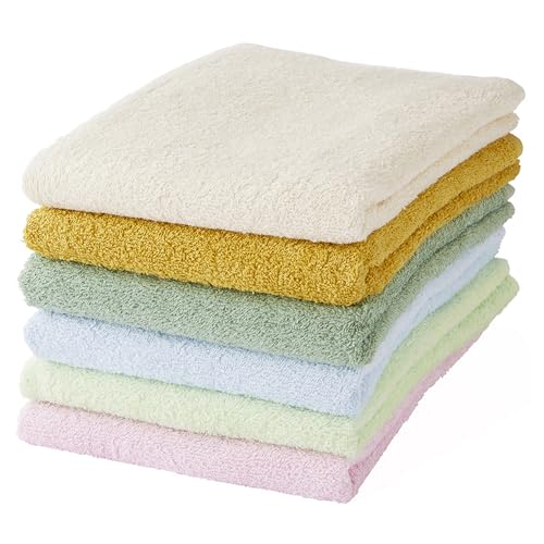 GamachaTowel バスタオル 6枚セット (ナチュラル+パステル) 約60×120cm