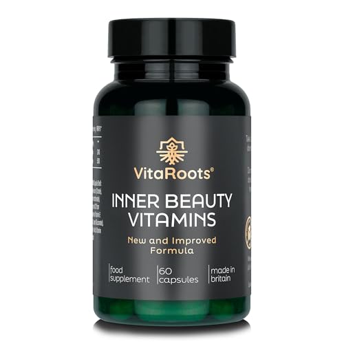 Inner Beauty Vitamins™ with Halal Marine Collagen, Biotin, Hyaluronic Acid & Vitamin D3 | All-in-One Hair, Skin & Nails Supplement | Women & Men | Clean, Ethical Formula | New & Improved by Vitaroots®