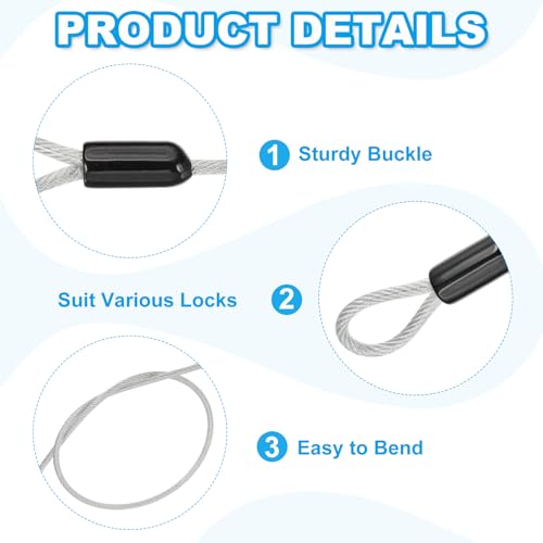 PATIKIL 1/8\" Dia Vinyl Coated Stainless Steel Cable with Loops, 4 Pcs 3 ft (39\") Flexible Wire Rope Security Chain Lanyard Lock for Outdoor Stage Lighting Luggage Lock, Black/Clear - Thumbnail 3