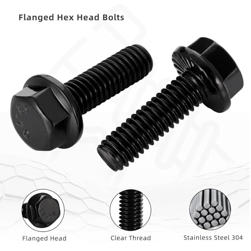 Image of 1 /4-20 x 1 Flange Hex Head Bolts, Stainless Steel 304 Black Finish, Fully Threaded, 25 PCS