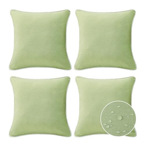 Unimatta Decorative Outdoor Water Repellent Throw Pillows with Inserts, Set of 4, 18" x18" Pillows for Patio, Backyard, Bed, Couch, and Patio Furniture, Seaweed Green