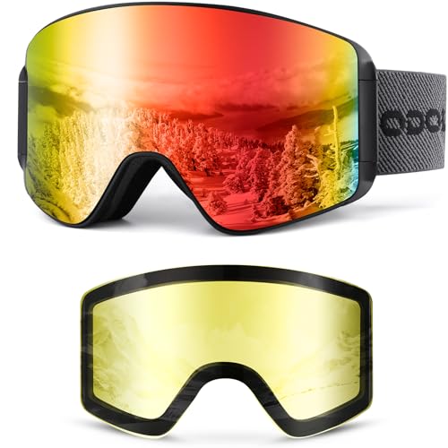 Odoland Kit de Gafas de Esquí con Lente Removible, Lentes Magnéticos Intercambiables sin Marco, Gafas de Nieve Antivaho con Protección UV, BR
