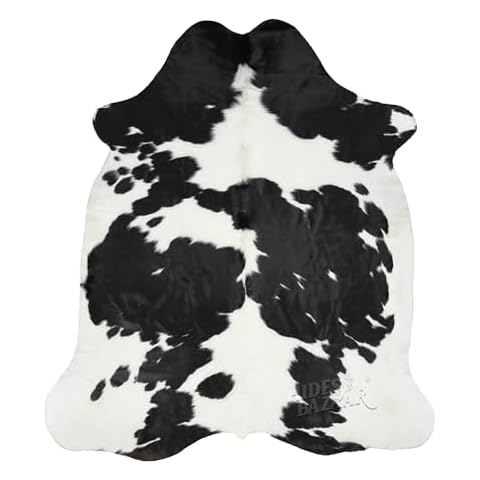 HIDES BAZAAR Black and White Area Rug Premium Cow Rug with Black and White Pattern for Home and Office - Classic Black and White Rug Made with Real Tanned Cowhide - Cow Hide Rugs 6x7 ft Cover
